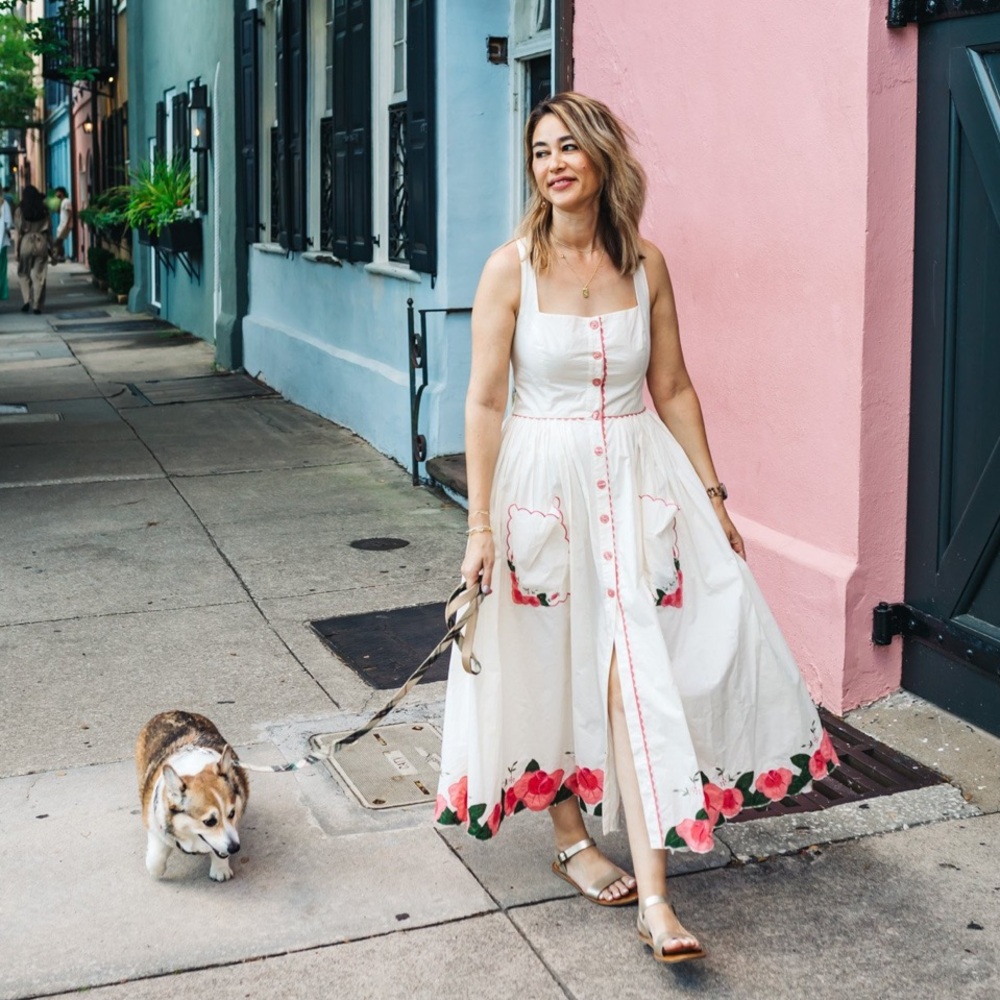 Free People Rosey Posey Floral Embroidered Cream Dress size S